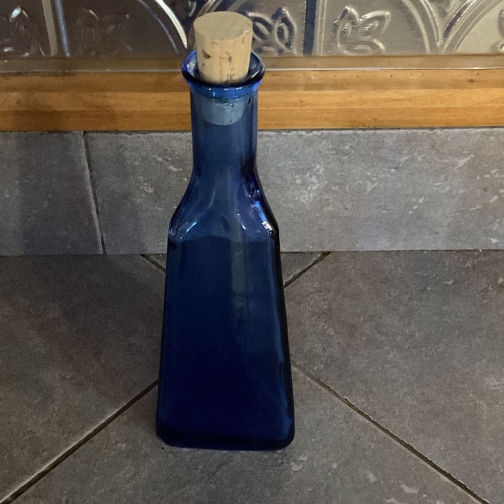 Blue Glass Bottle with Cork Stopper